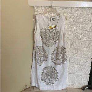 NWT white linen dress with beading
